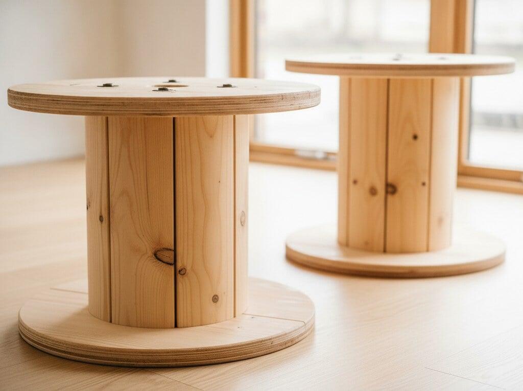 Plywood cable drum with steel rod assembly and hardwood arbor