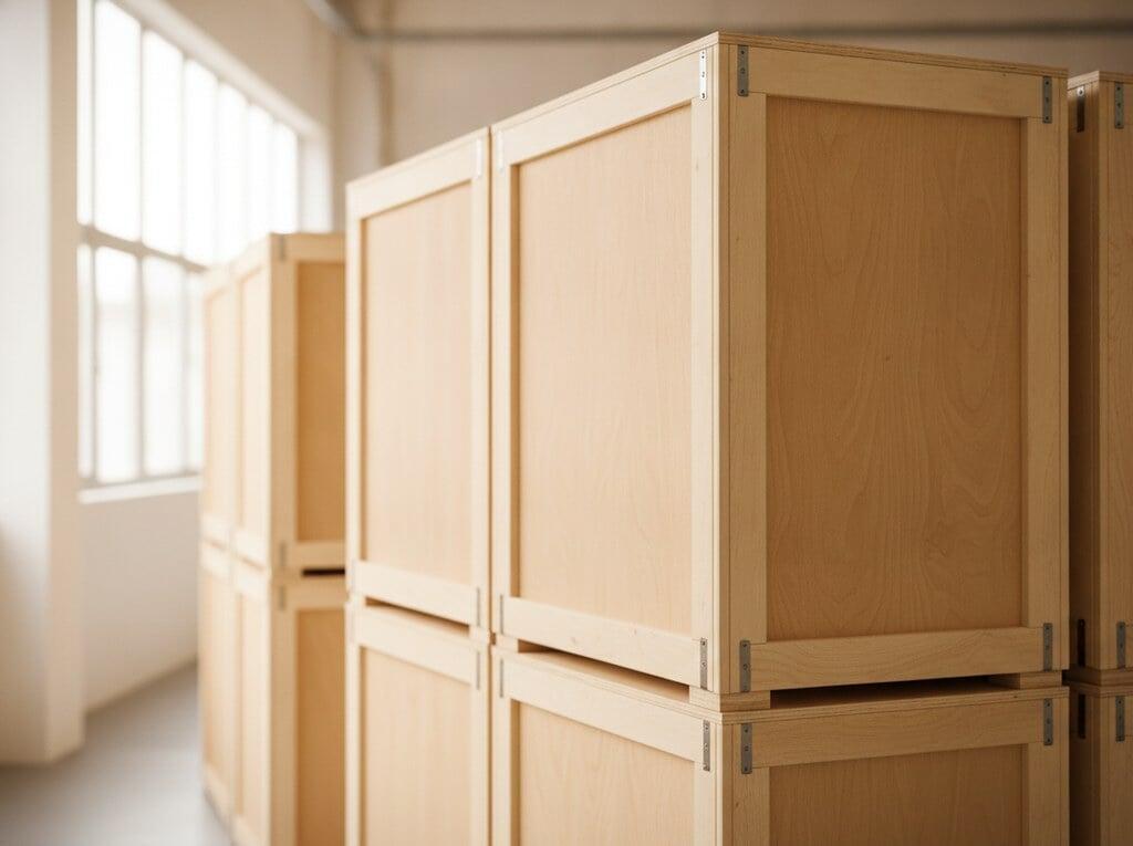 Plywood export crate with banded contents ready for sea freight