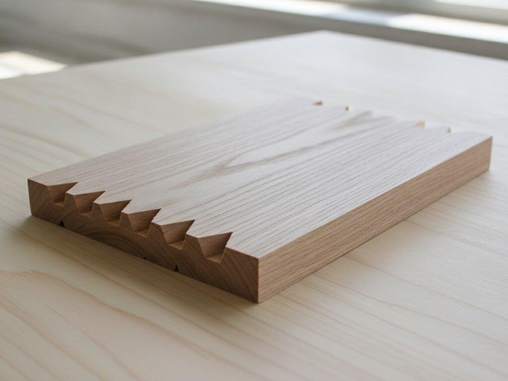 Finger-joint solid hardwood board showing edge and end joinery